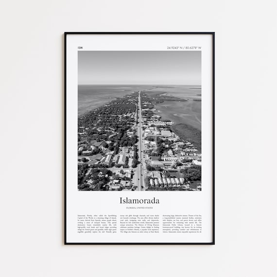 Islamorada Florida Black and White Aerial Island Keys Photo Poster