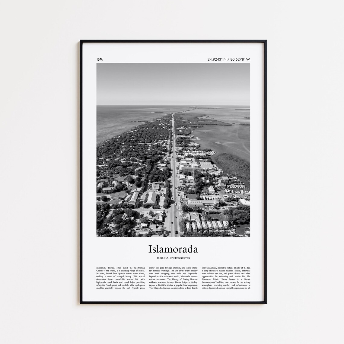 Islamorada Florida Black and White Aerial Island Keys Photo Poster