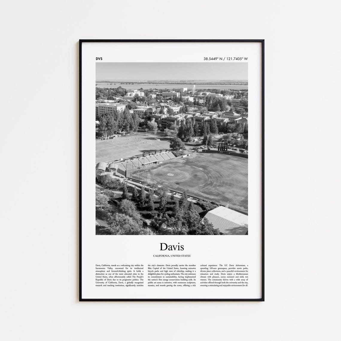 Davis California Black And White Aerial University Campus Photo Poster