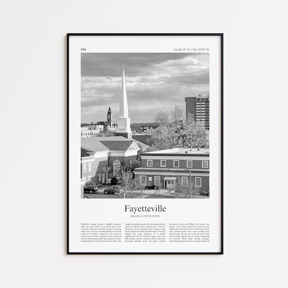 Fayetteville Arkansas Black and White Steeple Photo Travel Poster