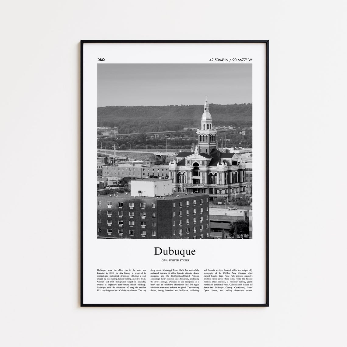 Dubuque Iowa Black And White Downtown Skyline River Photo Poster