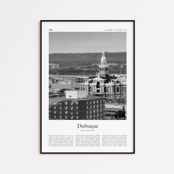 Dubuque Iowa Black And White Downtown Skyline River Photo Poster