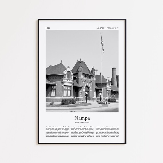 Nampa Idaho Black White Historic Brick Train Depot Photo Poster