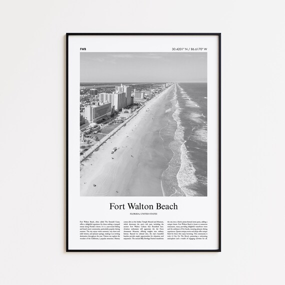 Fort Walton Beach Florida Aerial Shoreline Black And White Photo Travel Poster