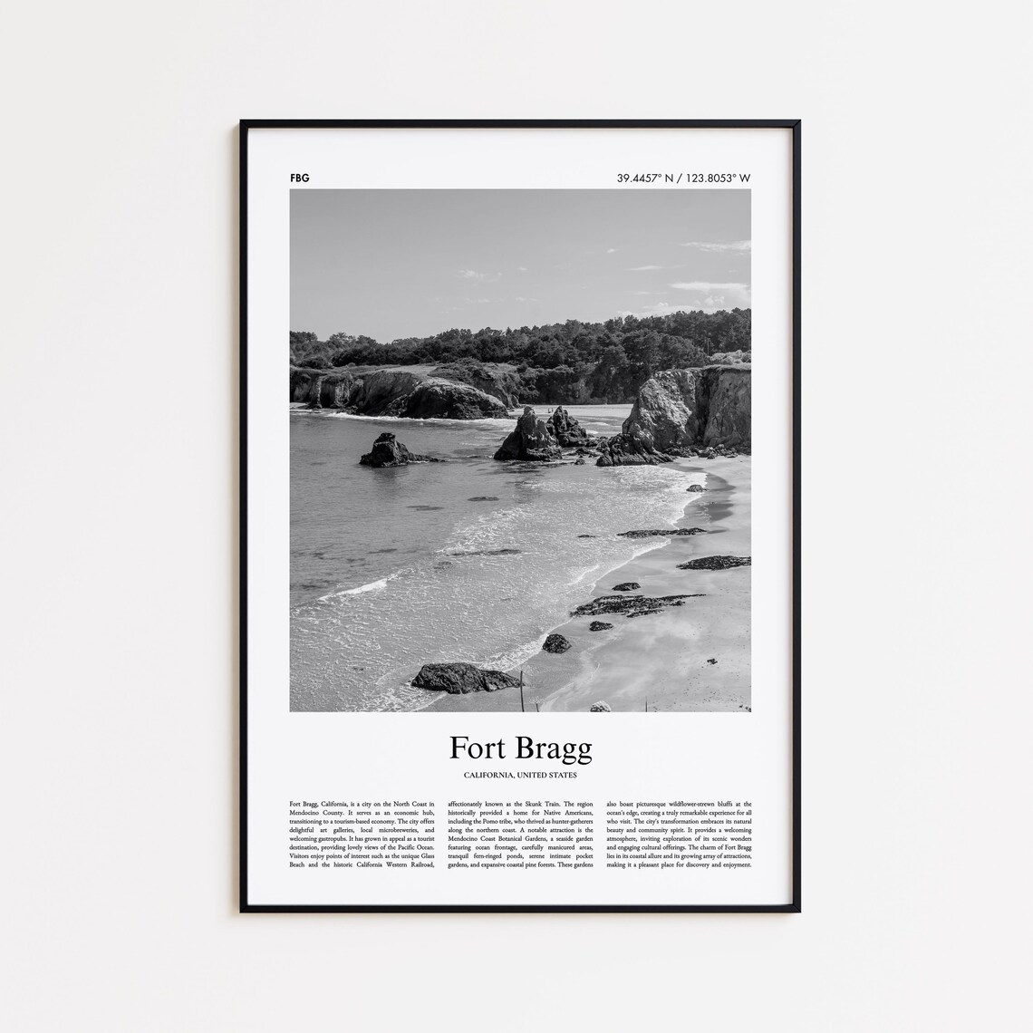 Fort Bragg California Rocky Shoreline Black And White Photo Poster