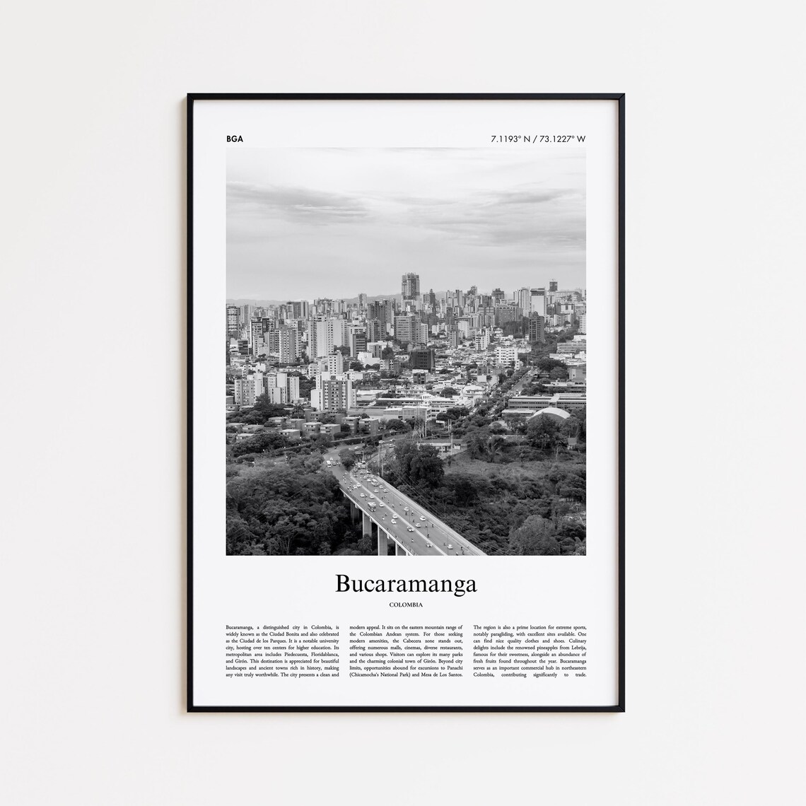 Bucaramanga Black And White Print Photo Poster Travel Gift Colombia Wall Art Modern