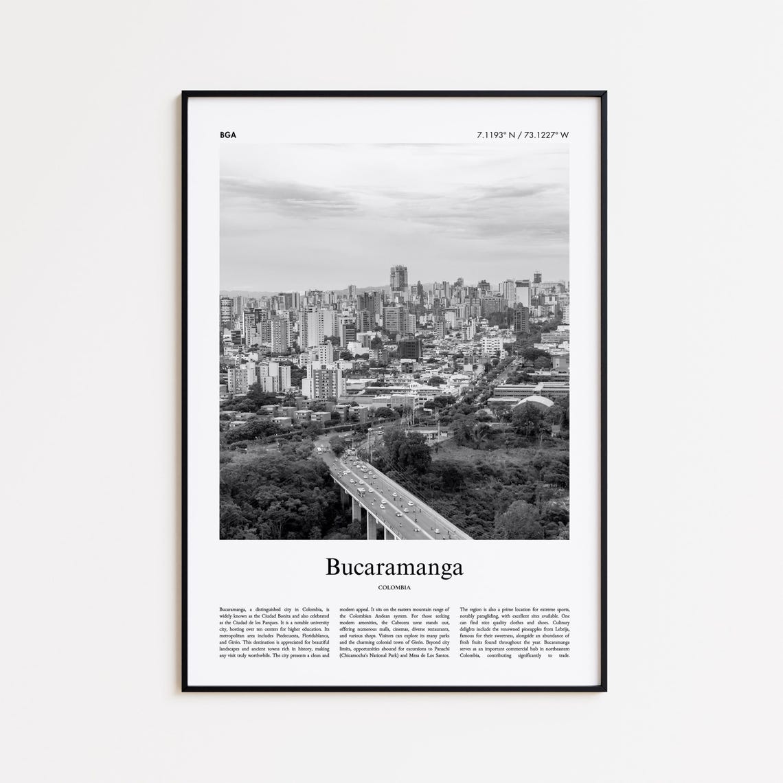 Bucaramanga Colombia Black And White Cityscape Skyline Photo Poster