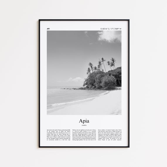 Apia Black And White Print Photo Poster Travel Gift Samoa Wall Art Minimal Home Decor