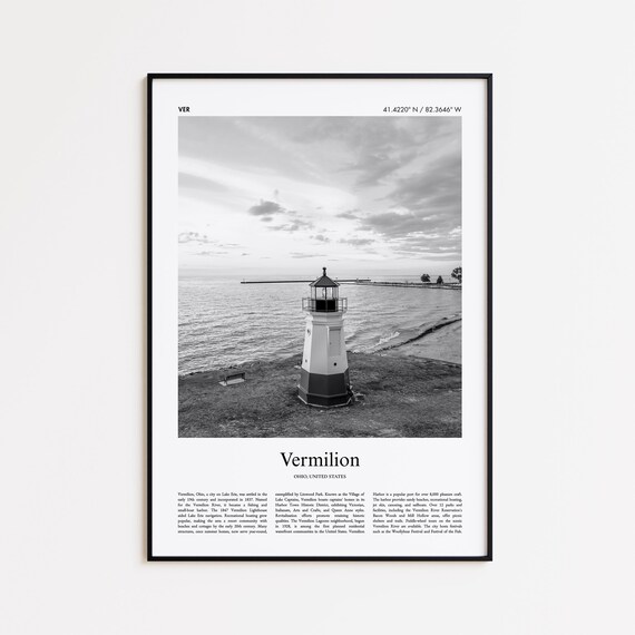 Vermilion Ohio Lighthouse Black and White Travel Photo Poster