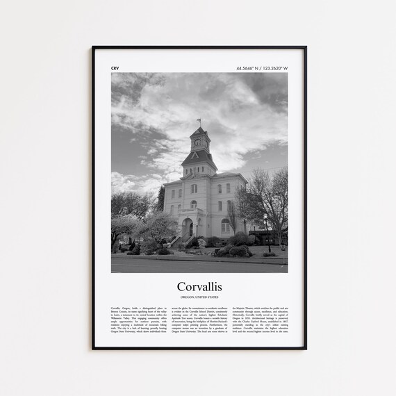 Corvallis Oregon Black and White Historic Clock Tower Photo Poster