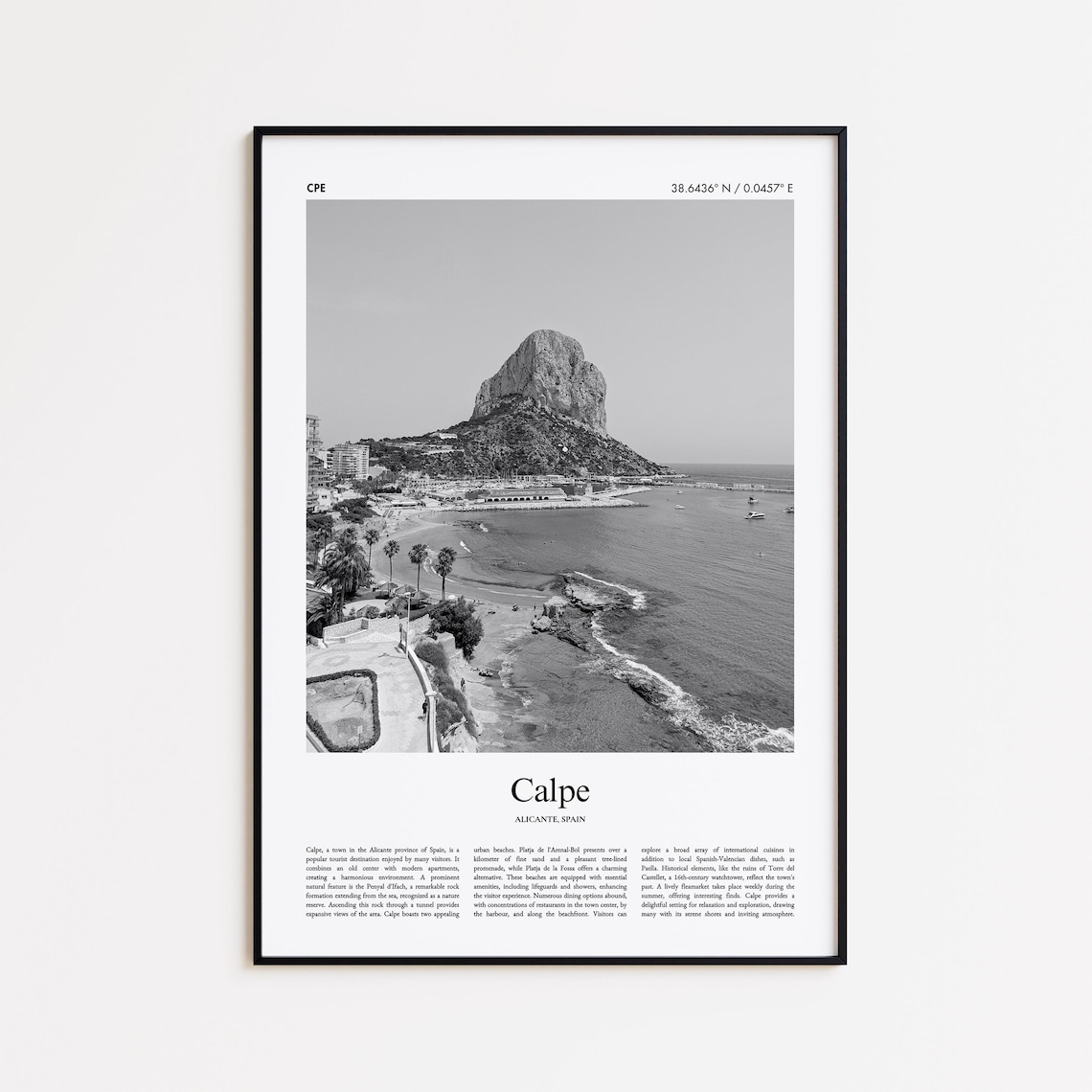 Calpe Spain Black And White Penon De Ifach Coastal Photo Poster