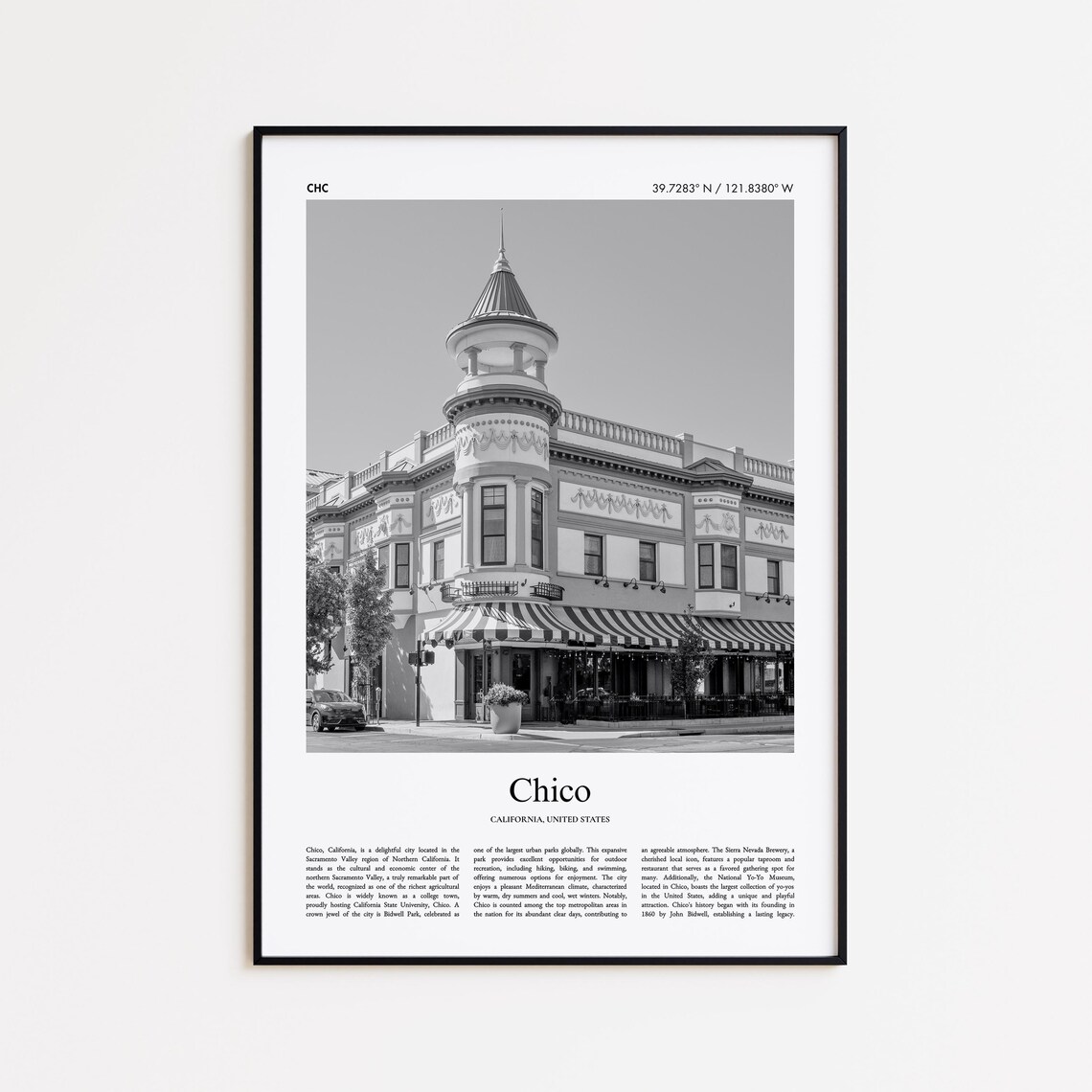 Chico California Historic Downtown Building Black And White Photo Travel Poster