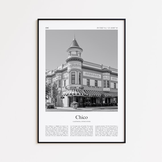 Chico California Historic Downtown Building Black And White Photo Travel Poster