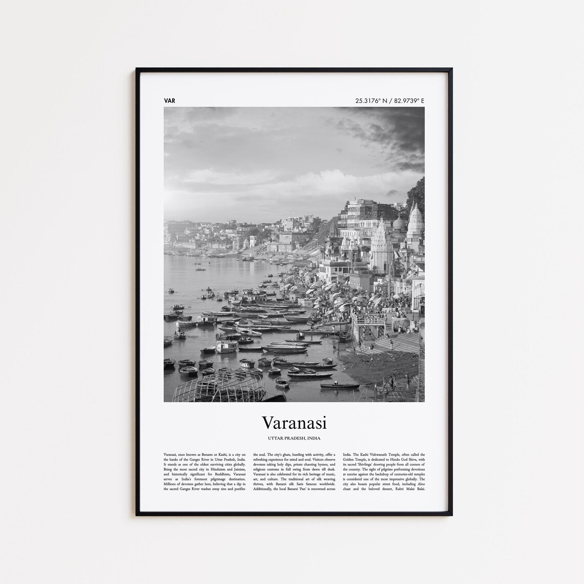 Varanasi India Black And White Ganges River Boats Travel Photo Poster
