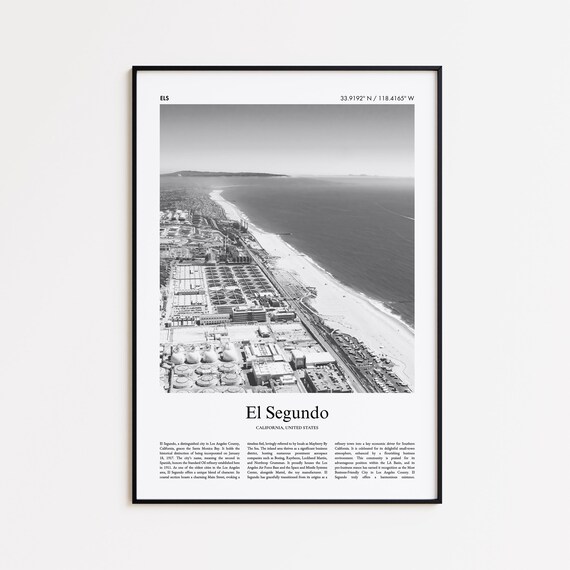El Segundo California Beach Aerial Black And White Photo Poster