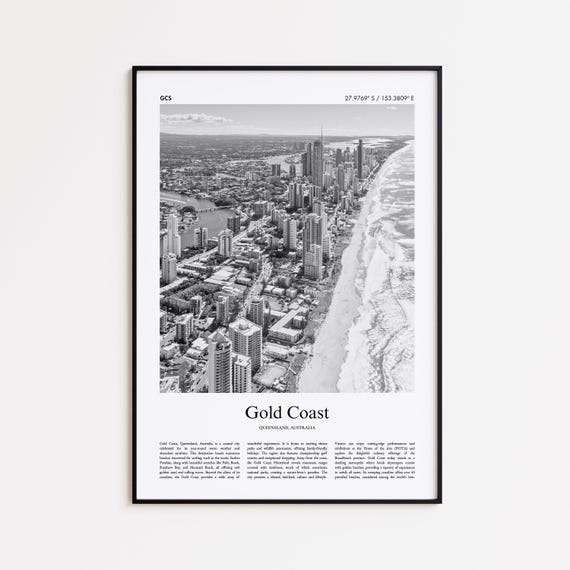 Gold Coast Black And White Print Photo Poster Travel Gift Queensland Australia Wall Art