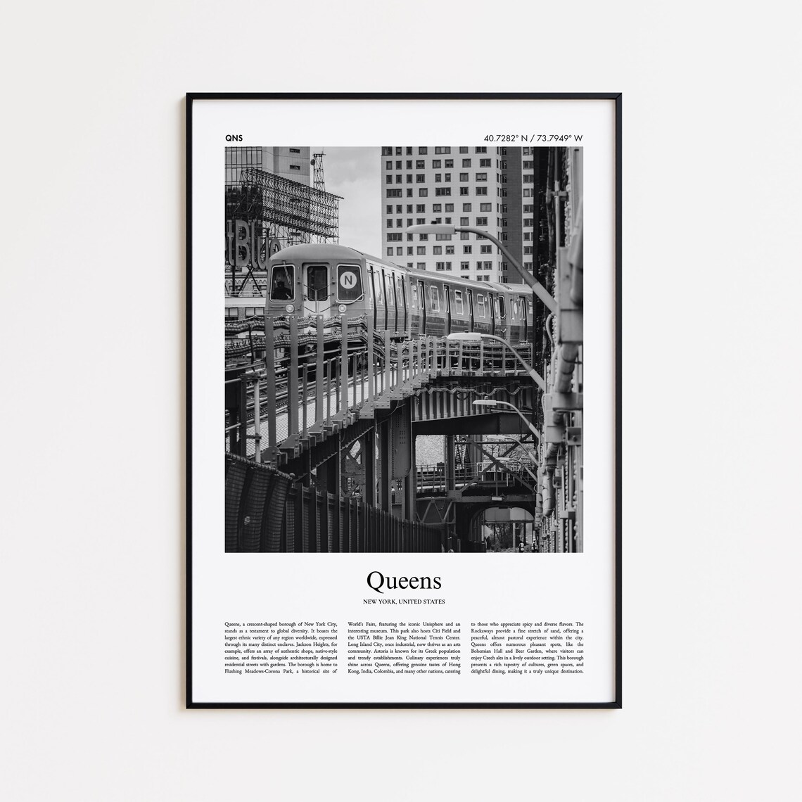 Queens Black And White Travel Poster, New York