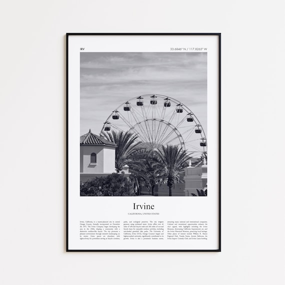 Irvine California Black And White Ferris Wheel Photo Poster Art