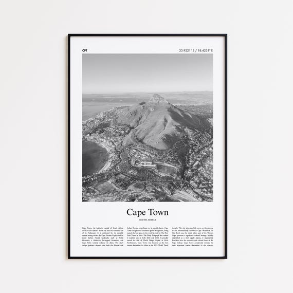 Cape Town Black And White Print Photo Poster Travel Gift South Africa Wall Art Minimal Home Decor