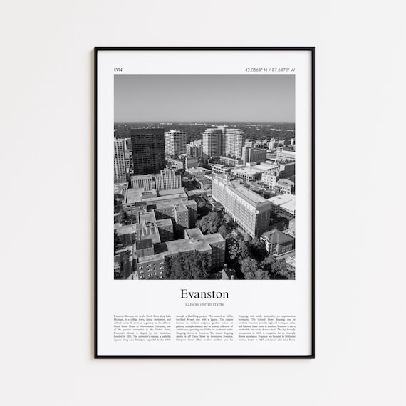 Evanston Illinois Black and White Photo Travel Poster Cityscape Art