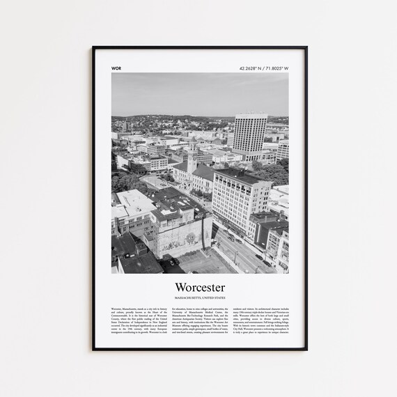 Worcester Massachusetts Downtown Black And White Photo Poster
