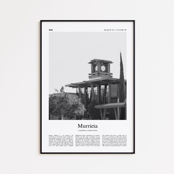 Murrieta California Black And White Clock Tower Photography Poster