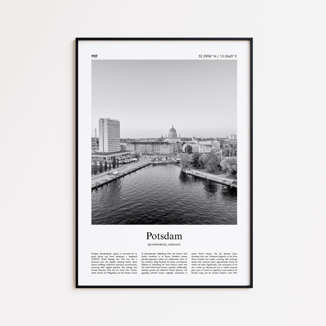 Potsdam Germany Historic Waterfront Black White Photo Poster