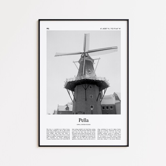 Pella Iowa Vermeer Mill Windmill Black and White Photo Poster