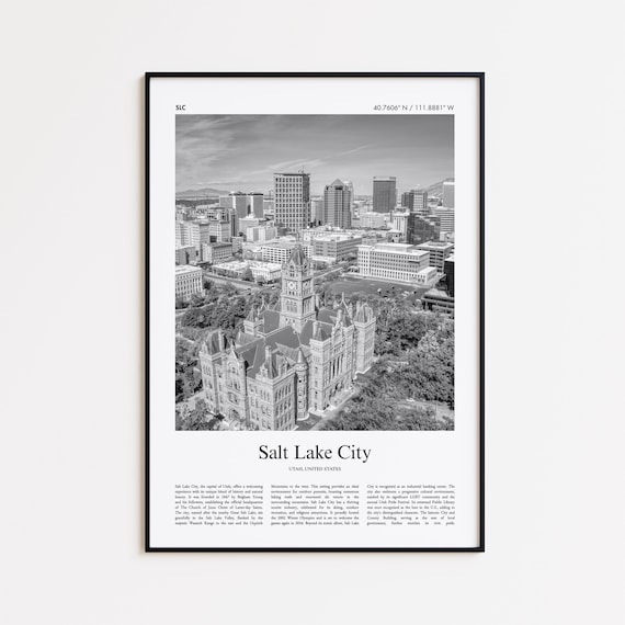 Salt Lake City Utah Skyline Black and White Travel Photo Poster