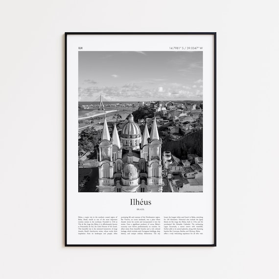 Ilheus Brazil Black and White Cathedral Coast Photo Travel Poster