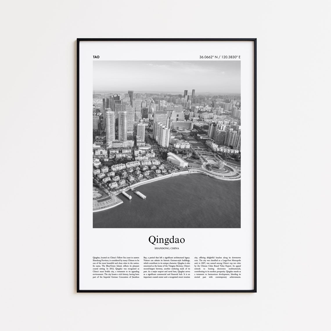 Qingdao China Black And White Coastal Skyline Photography Poster