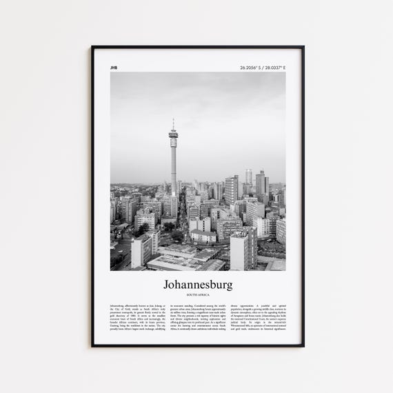 Johannesburg Black And White Print Photo Poster Travel Gift South Africa Wall Art Home Decor