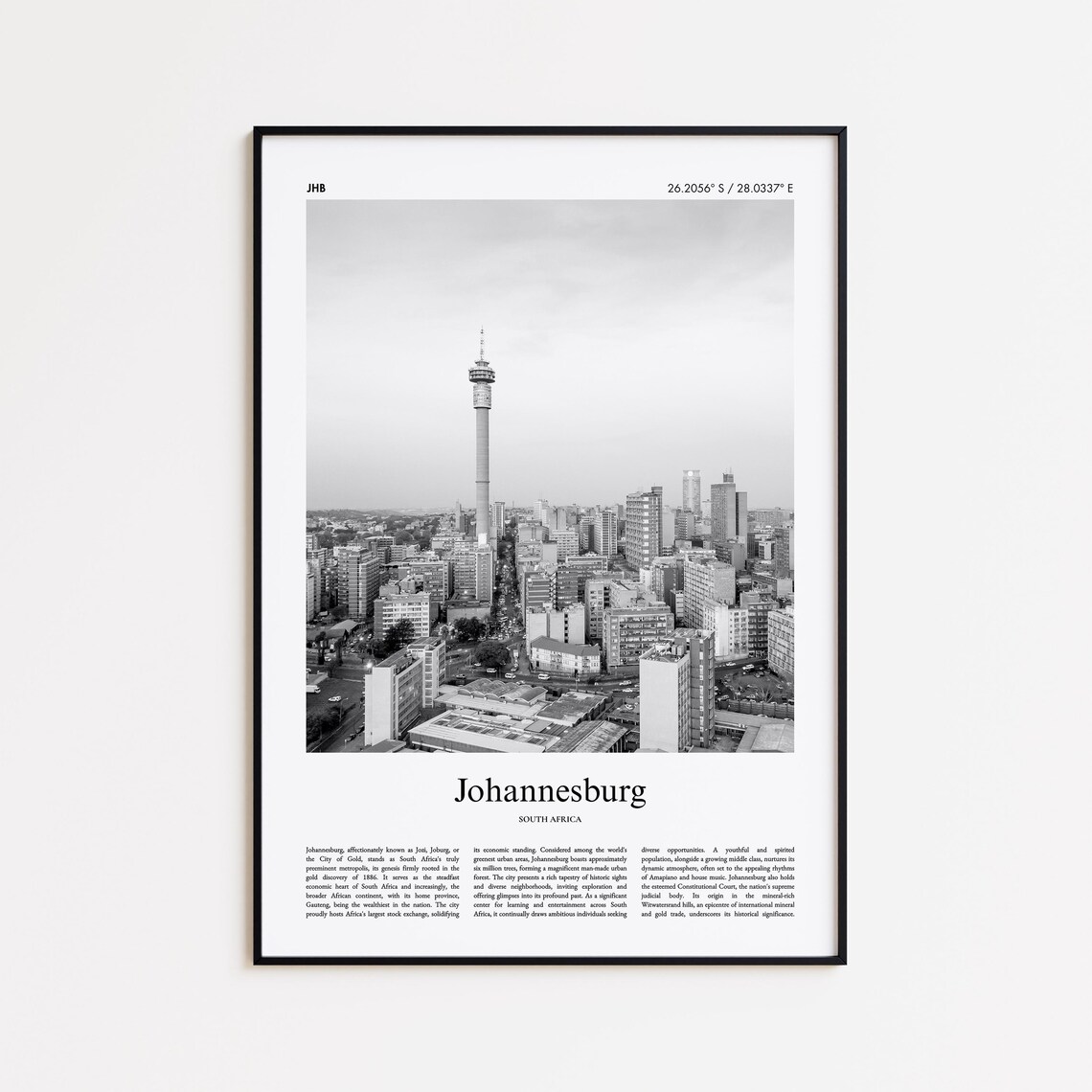 Johannesburg South Africa Black And White Skyline Photo Poster