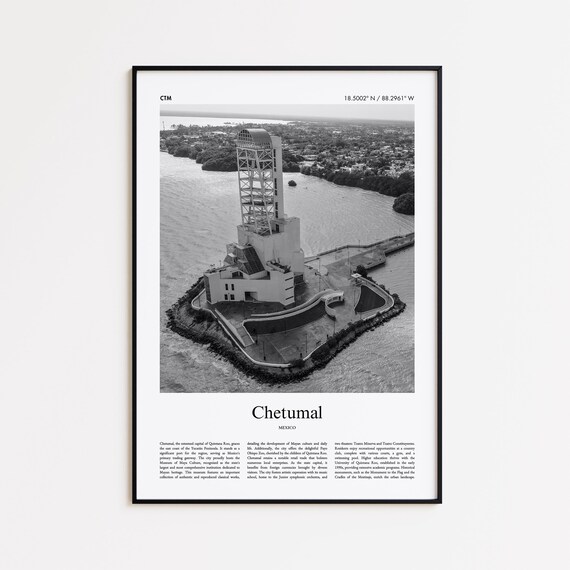 Chetumal Black And White Print Photo Poster Travel Gift Mexico Wall Art Minimal Home Decor