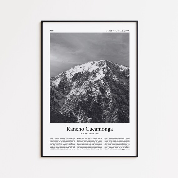Rancho Cucamonga Black and White Snowy Mountain Photo Poster