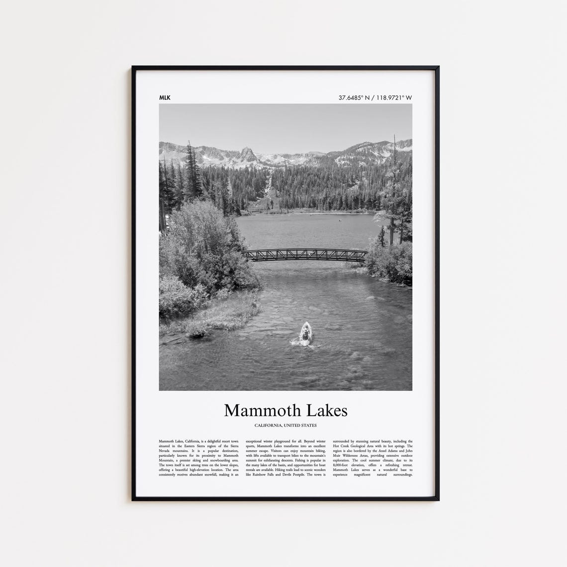 Mammoth Lakes California Black And White Photo Poster With Coordinates