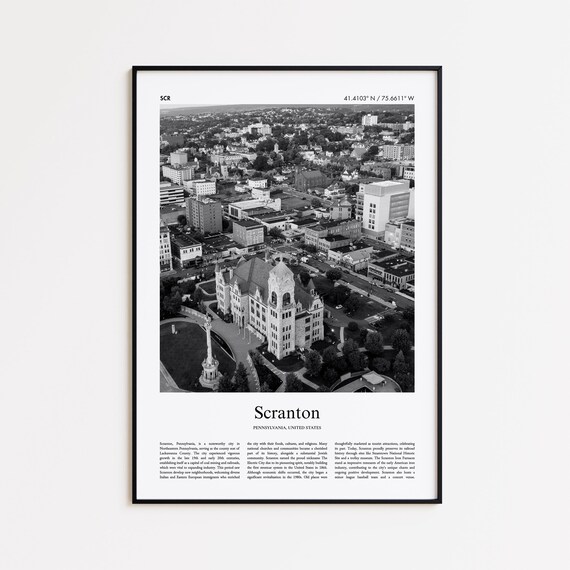 Scranton Pennsylvania Aerial Cityscape Black And White Travel Poster