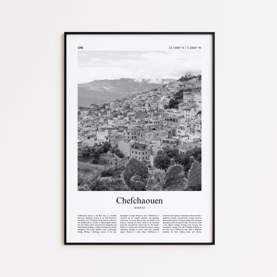 Chefchaouen Black And White Print Photo Poster Travel Gift Morocco Wall Art Modern