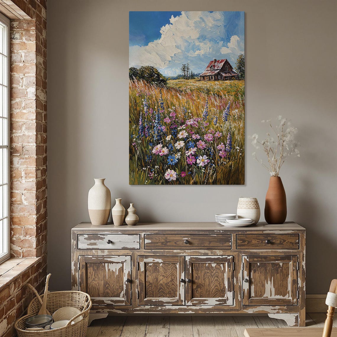 Wildflower Meadow and Rustic Barn on a Bright Summer Day Poster