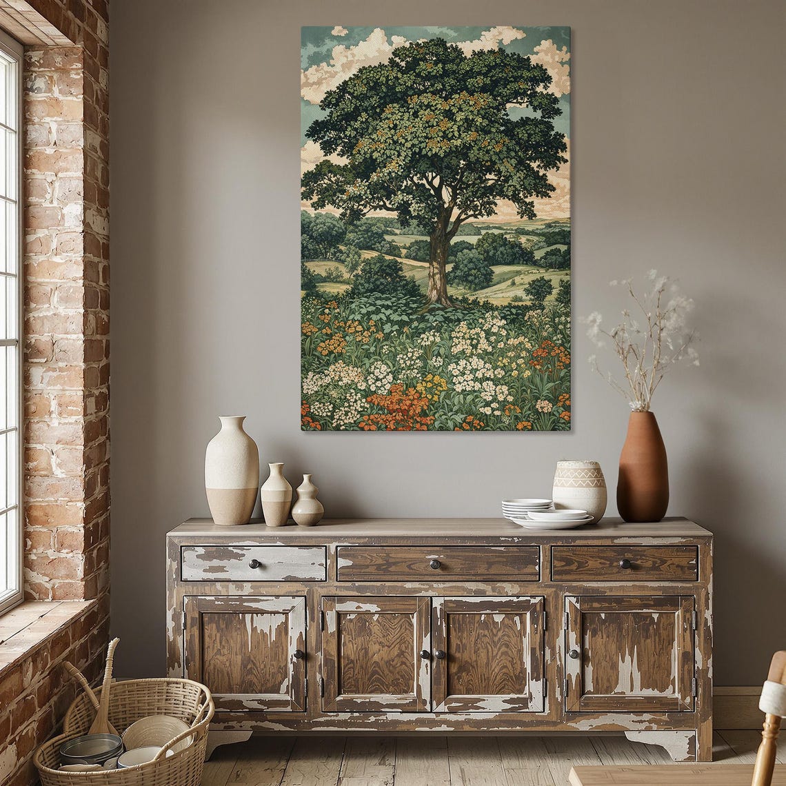 Majestic Grand Oak Over Rolling Wildflower Hills Meadow Poster - Image 5