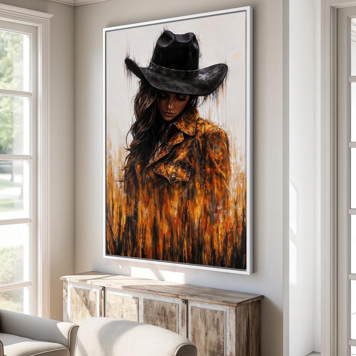 Rustic Cowgirl Framed Print Western Wall Art Country Style Painting Wild West Decor Gift For Cowboys Ready To Hang - Image 3