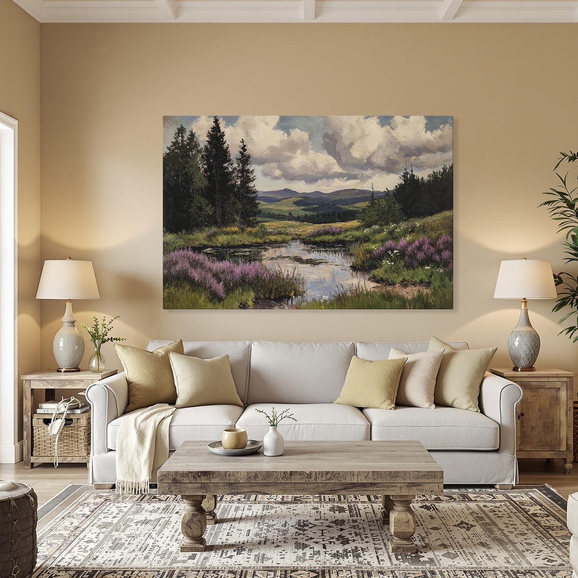 Heather Pond Mountain Meadow Rustic Landscape Canvas Art Poster