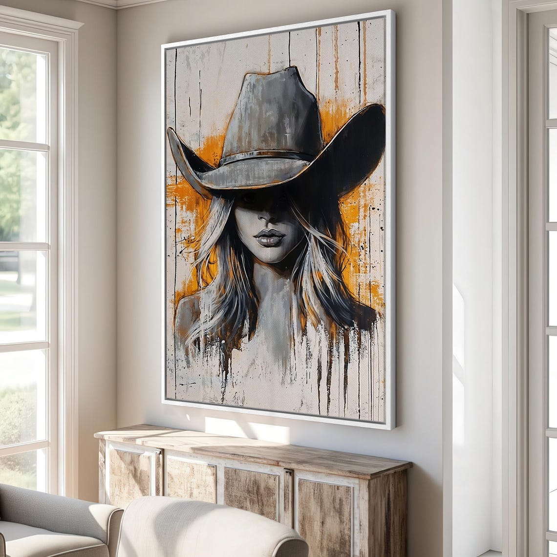 Rustic Cowgirl Art Framed Print Western Wall Art Female Portrait Painting Print Living Room Decor Ready To Hang Gift Idea - Image 3