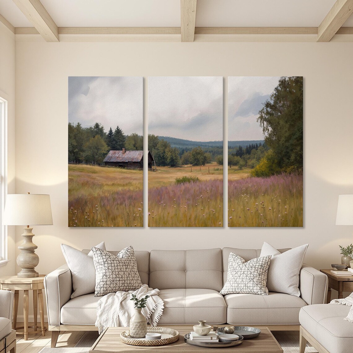 Rustic Cabin Meadow Wildflowers Vintage Country Landscape Poster - Image 4
