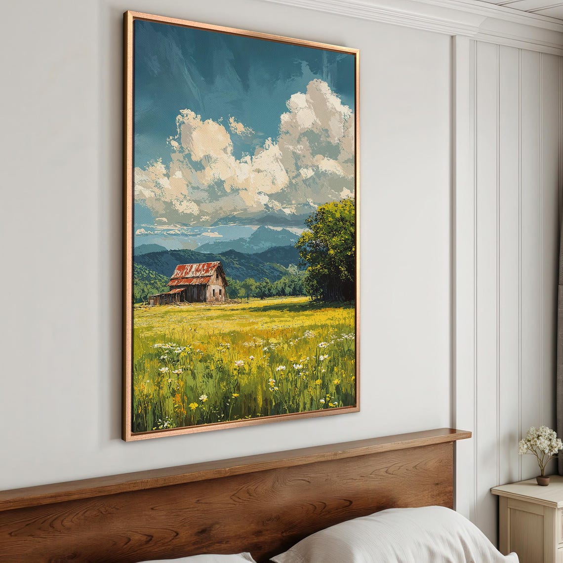 Rustic Red Barn in Blooming Meadow Mountain Landscape Poster - Image 4