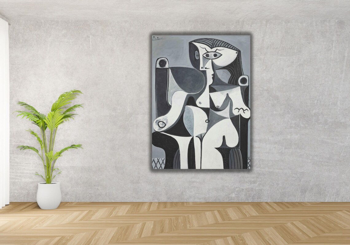 Picasso Cubist Seated Woman Black And White Abstract Monochrome Art Poster - Image 3