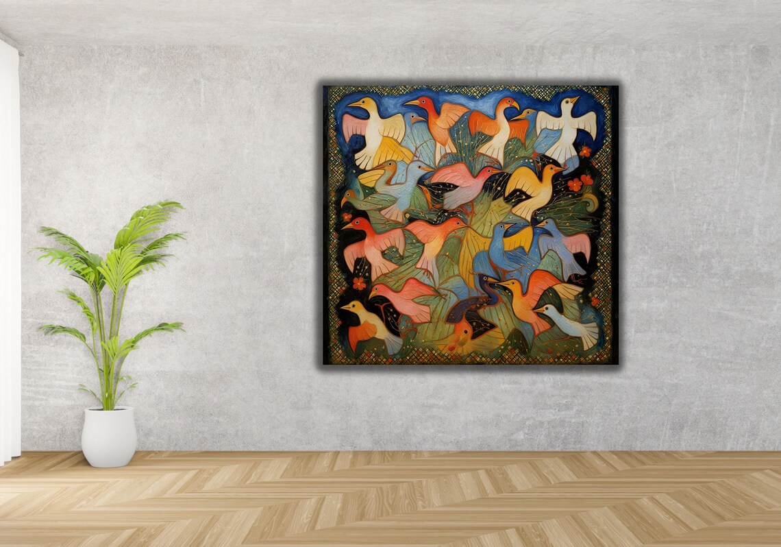 Colorful Folk Art Birds Painting Flock of Ducks Geese Garden Poster - Image 2