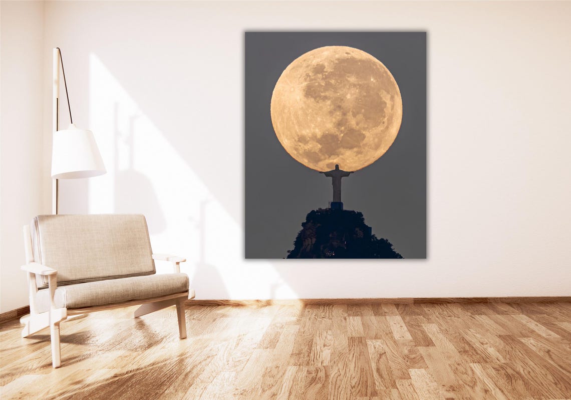 Christ the Redeemer Rio Giant Full Moon Night Silhouette Poster - Image 3