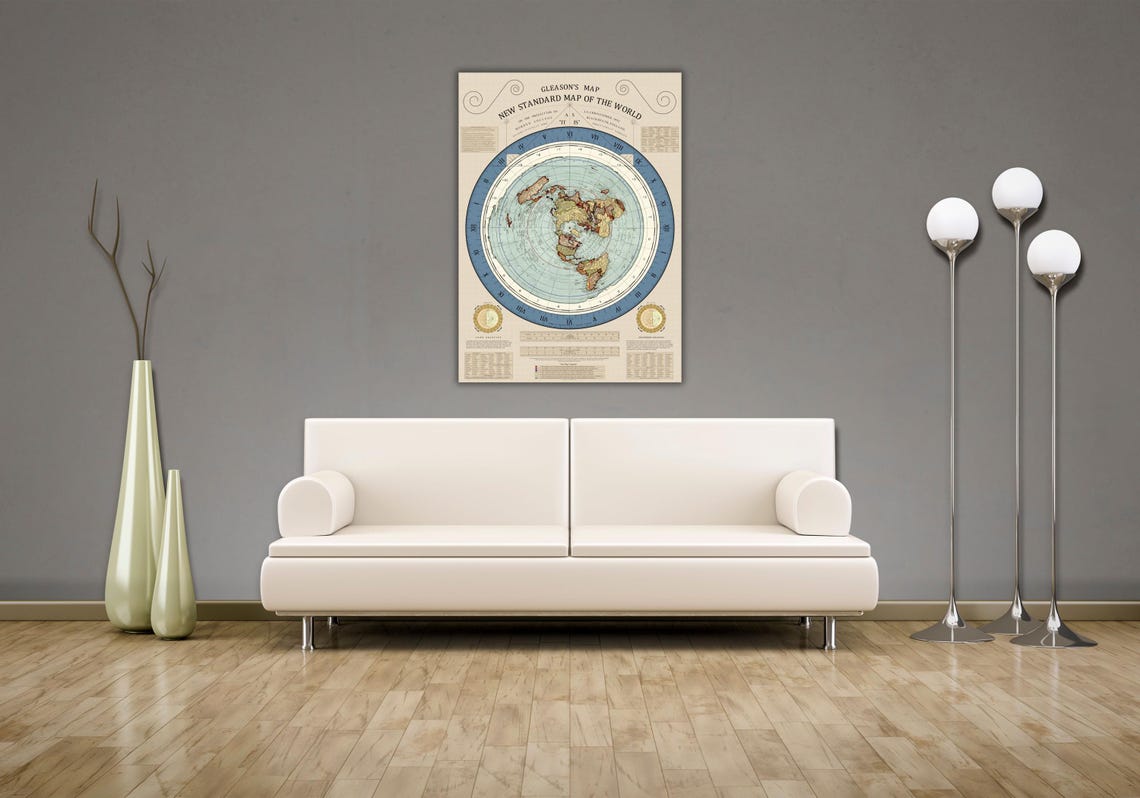 Gleason 1892 New Standard Flat Earth World Map Antique Poster Reprint - Image 2
