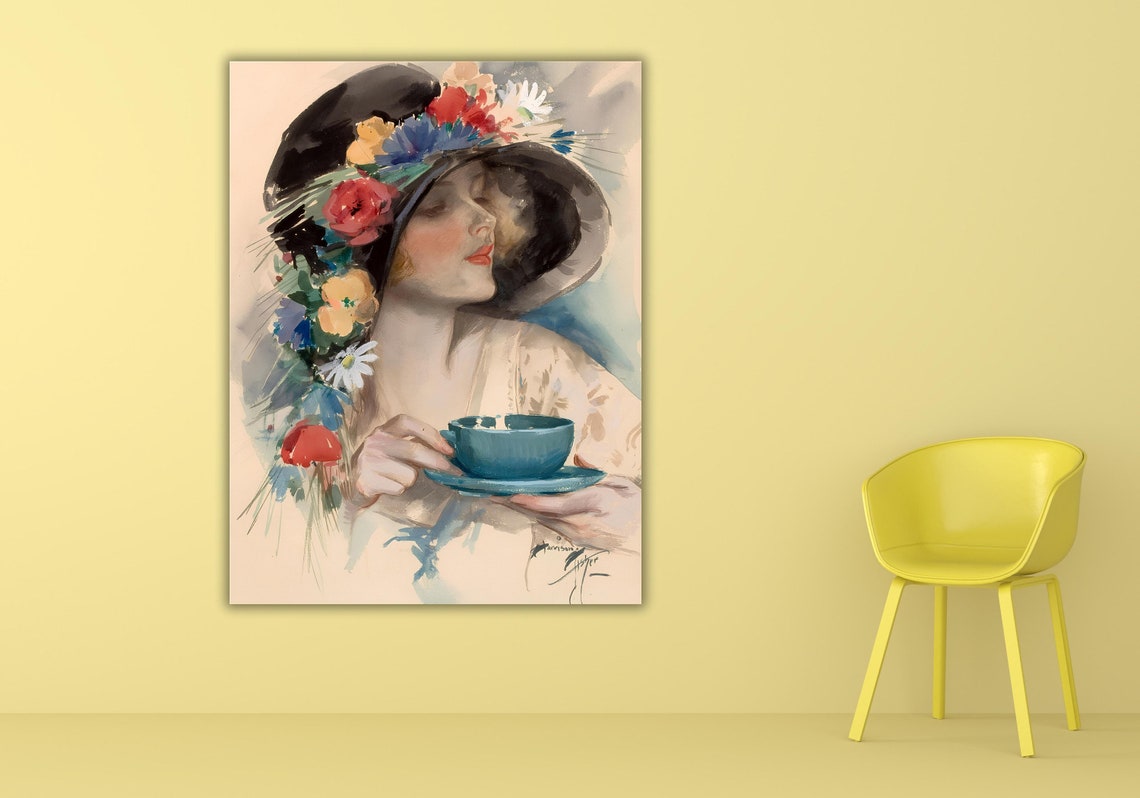 Harrison Fisher Afternoon Tea Elegant Lady Portrait Vintage Poster - Image 3